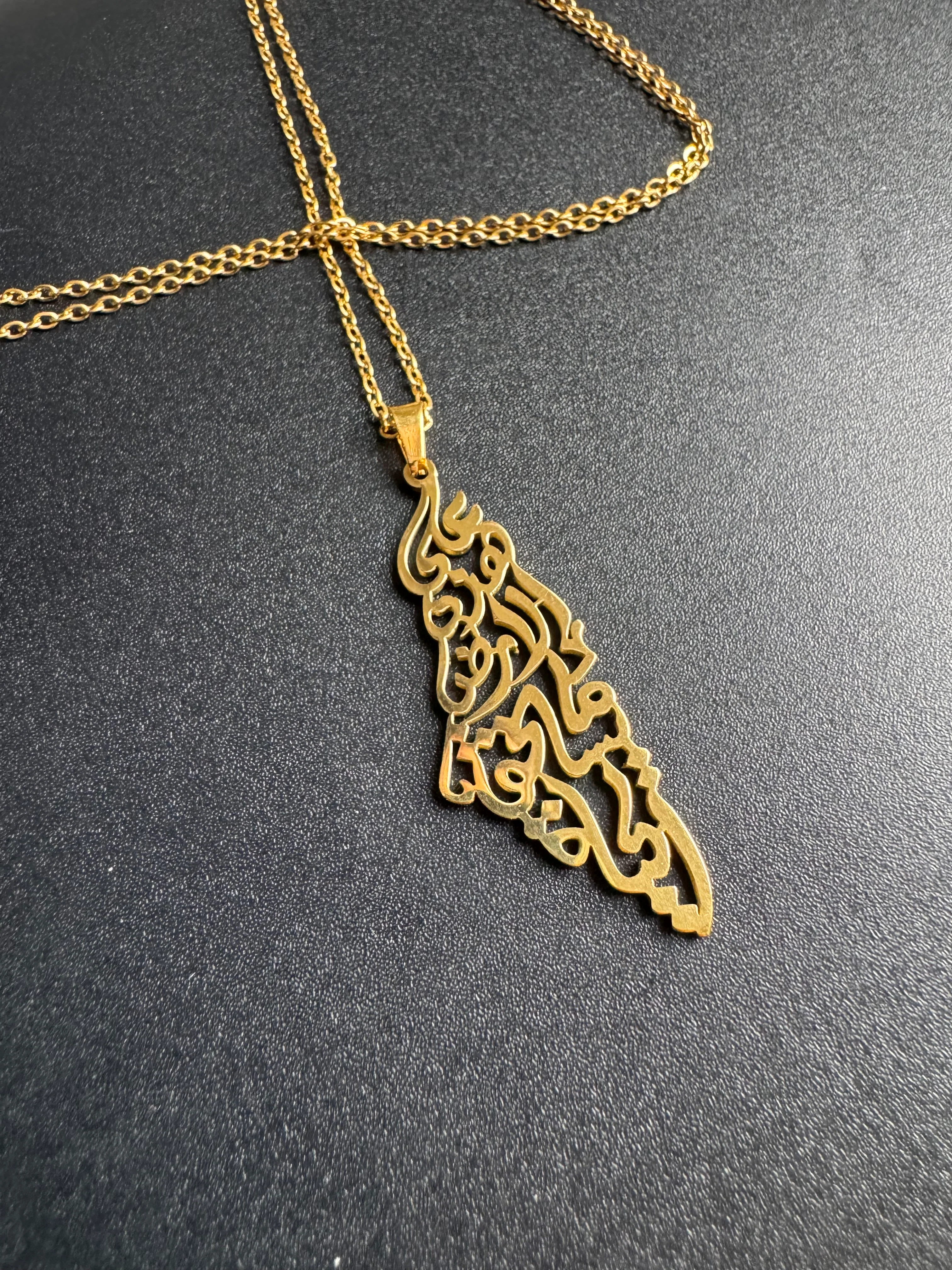 Palestine Map Poetry Necklace | Mahmoud Darwish Calligraphy Pendant – Stainless Steel & 18K Gold Plated - Palestine Jewelry - Image 4