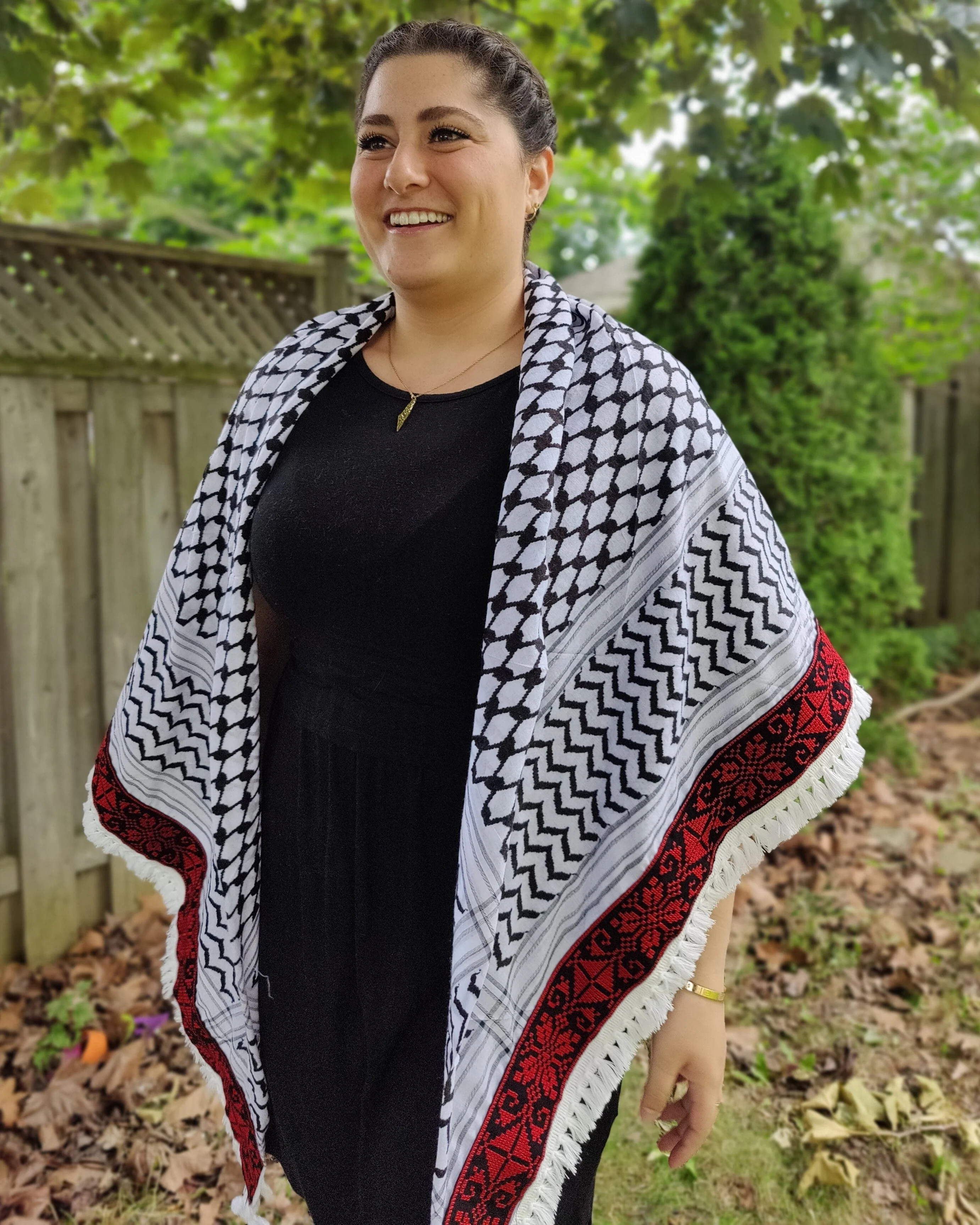 Najma Tatreez Shawl (Keffiyeh) | Handmade Tassels - Image 4