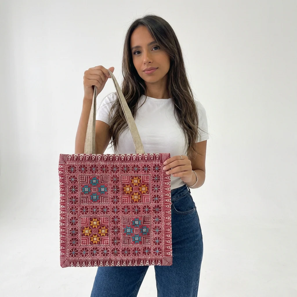Red Handmade Tatreez Tote Bag – March 2026 Edition - Image 4